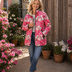 Freya | Charming Pink Floral Print Quilted Jacket