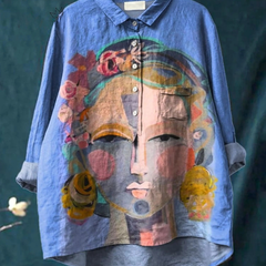 Amber | Oil Painting Freda Portrait Art Printed Women's Casual Shirt
