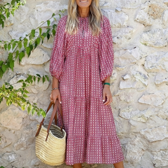 Arlette | Geometric Print Long Sleeve Midi Dress