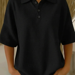 Peggie™ | Comfortable Waffle Polo Blouse