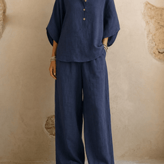 Maribel | Linen Batwing Sleeves and Wide-Leg Pants