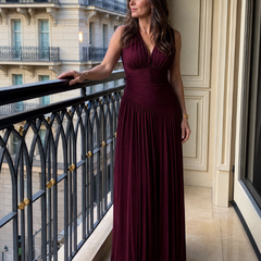 Lemar™ Sleeveless Pleated V Neck Midi Dress