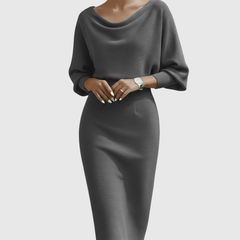 Ismeria | White Draped Batwing Midi Dress