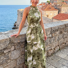 Olivia™ Gathered Waist Abstract Print Midi Dress