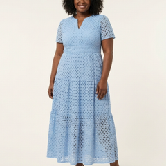 Brielle | V Neck Short Sleeve Tiered Midi Dress