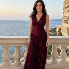Lemar™ Sleeveless Pleated V Neck Midi Dress
