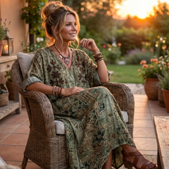 Aleta | Button Front Embroidered Oversized Pocket Midi Dress