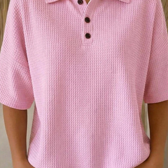 Peggie™ | Comfortable Waffle Polo Blouse
