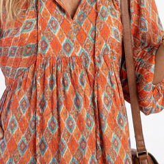 Amara | Geometric Print V Neck Tiered Midi Dress