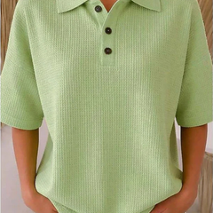 Peggie™ | Comfortable Waffle Polo Blouse