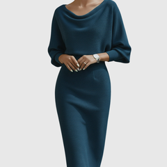Ismeria | White Draped Batwing Midi Dress