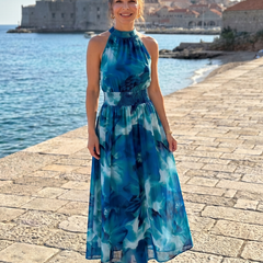Olivia™ Gathered Waist Abstract Print Midi Dress