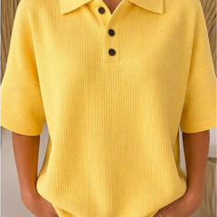 Peggie™ | Comfortable Waffle Polo Blouse
