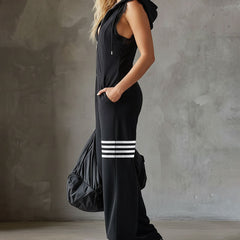 Giada - Retro Sports Jumpsuit with Hood and Stripes