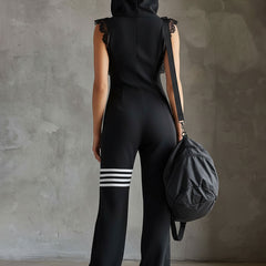 Giada - Retro Sports Jumpsuit with Hood and Stripes