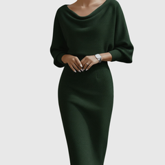 Ismeria | White Draped Batwing Midi Dress