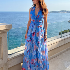 Nori™ Halter Neck Ruched Bodice Floral Maxi Dress