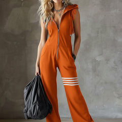 Giada - Retro Sports Jumpsuit with Hood and Stripes