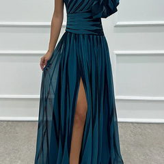 Bonnie™ | Elegant Striped One Shoulder Maxi Dress