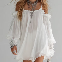 Flowing Bohemian Style Off The Shoulder Mini Dress
