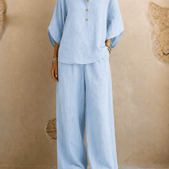 Maribel | Linen Batwing Sleeves and Wide-Leg Pants