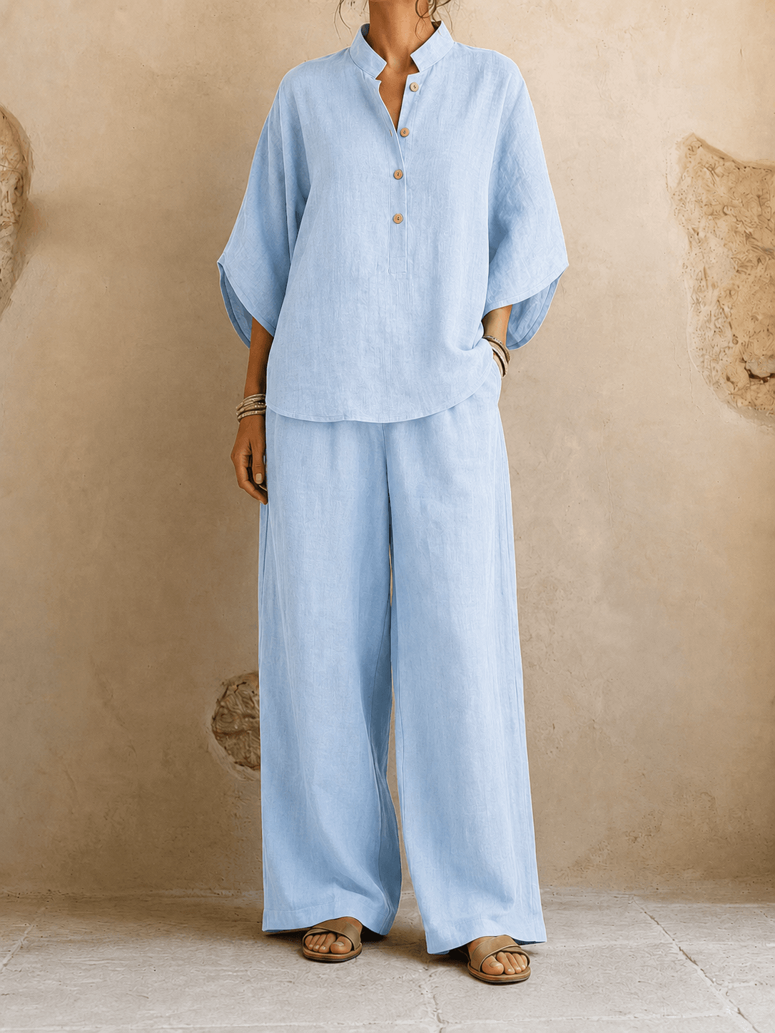 Maribel | Linen Batwing Sleeves and Wide-Leg Pants
