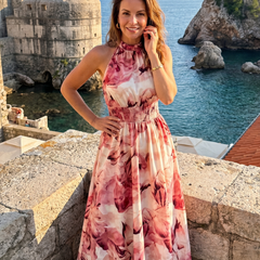 Olivia™ Gathered Waist Abstract Print Midi Dress