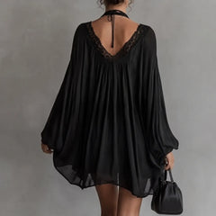 Lucia | Lace-Trim Chiffon Tunic Dress