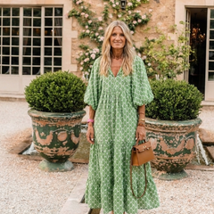 Apolline | Three Quarter Sleeve V Neck Patterned Midi Dress