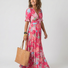 Ione | Short Sleeve V Neck Floral Midi Dress