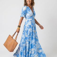 Ione | Short Sleeve V Neck Floral Midi Dress