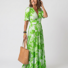 Ione | Short Sleeve V Neck Floral Midi Dress