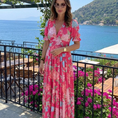 Ione | Short Sleeve V Neck Floral Midi Dress