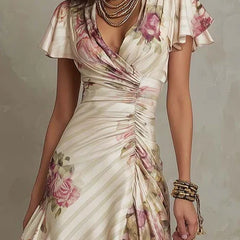 Alba | Elegant Floral Ruched Wrap Midi Dress