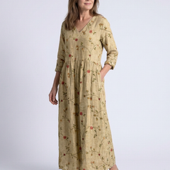 Marina | Floral V Neck Three Quarter Sleeve Maxi Dress