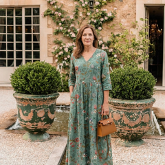 Marina | Floral V Neck Three Quarter Sleeve Maxi Dress