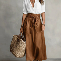 SAGE | Two-Piece Set: Black Top and Olive Green Midi Skirt