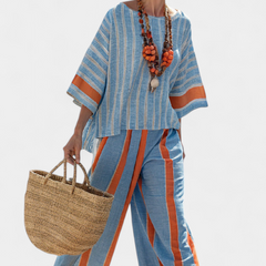 Valeria - Terracotta Striped Linen Trouser Set