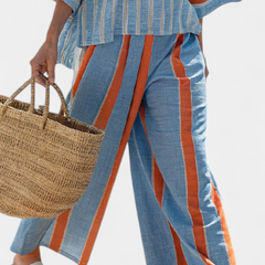 Valeria - Terracotta Striped Linen Trouser Set
