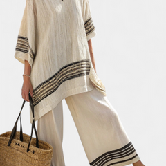 Mariella - Black Striped Linen Trouser Set