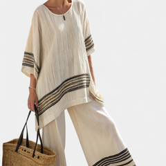 Mariella - Black Striped Linen Trouser Set