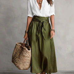 SAGE | Two-Piece Set: Black Top and Olive Green Midi Skirt