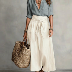 SAGE | Two-Piece Set: Black Top and Olive Green Midi Skirt