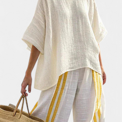 Arianna - Yellow Striped Linen Trouser Set