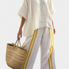 Arianna - Yellow Striped Linen Trouser Set