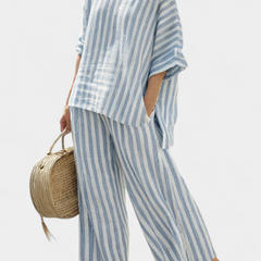 Federica - Blue Striped Linen Trouser Set