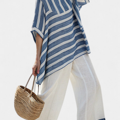 Ornella - Blue Striped Trouser Set