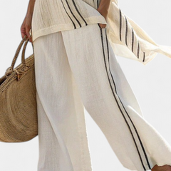 Raffaella - Ivory Linen Striped Trouser Set