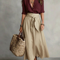 SAGE | Two-Piece Set: Black Top and Olive Green Midi Skirt