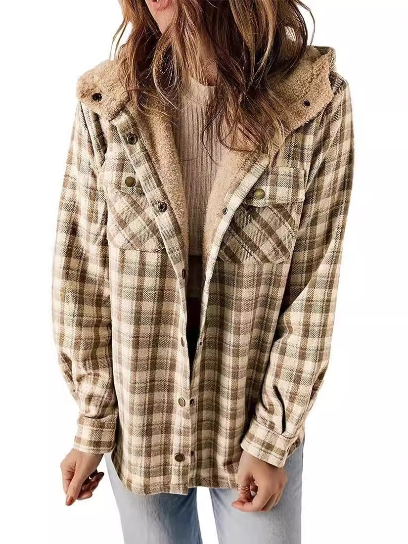 Hooded Plaid Wool Shacket